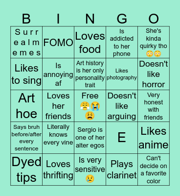Maya’s Bingo Card