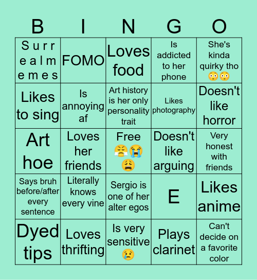 Maya’s Bingo Card