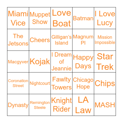 80's TV Bingo Card