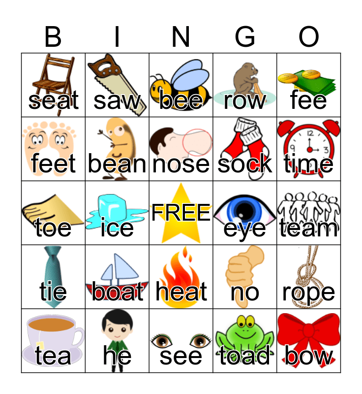 Minimal Pair Bingo Card