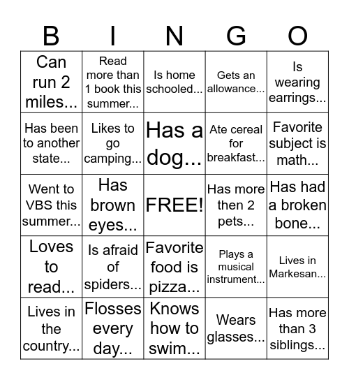 Person Scavenger Hunt Bingo Card