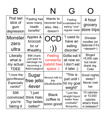 Eating Disordered AF Bingo!! Bingo Card