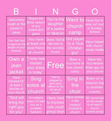 Christian Girl Bingo Card