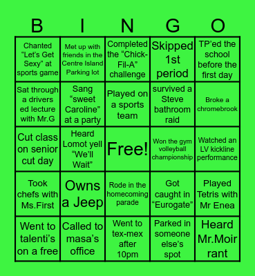 Locust Valley Bingo Card