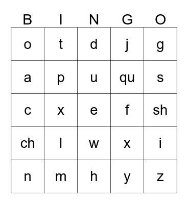 Letter Sounds Bingo Card