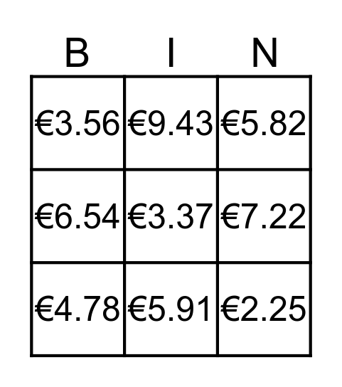 Show me the money! Bingo Card