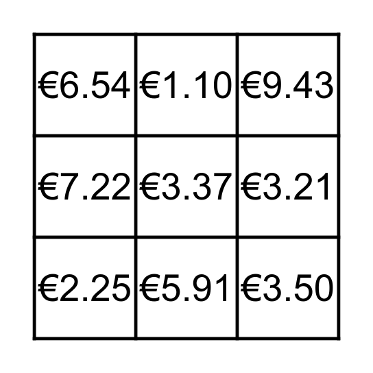 Show me the money! Bingo Card