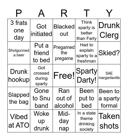 Sparty theme Bingo Card