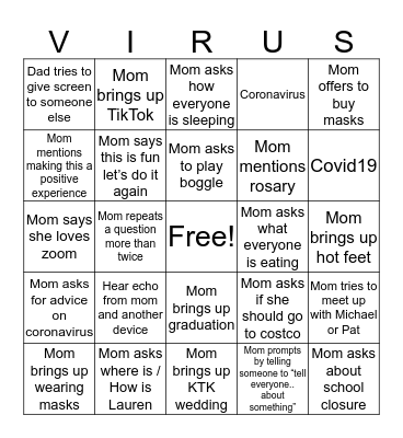 Mom Bingo Card