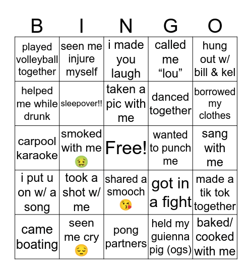 lindsay bingo🥰😎 Bingo Card