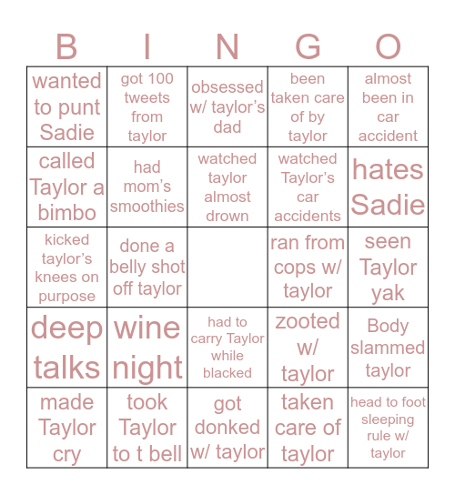 Tay’s Bingo Card