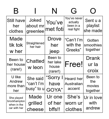 Penelope’s Bingo Card