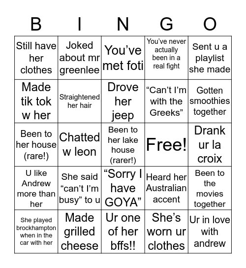 Penelope’s Bingo Card