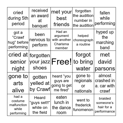 Charisma Bingo Card