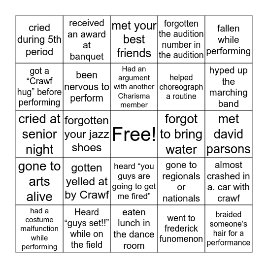 Charisma Bingo Card