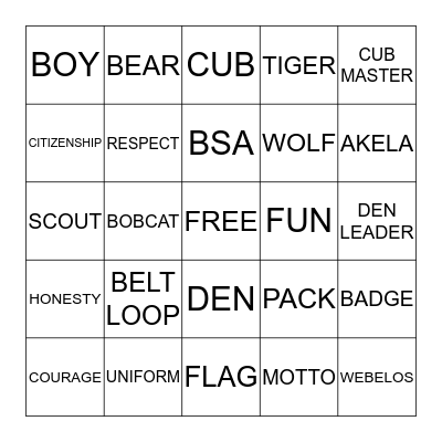 PACK 98 Bingo Card