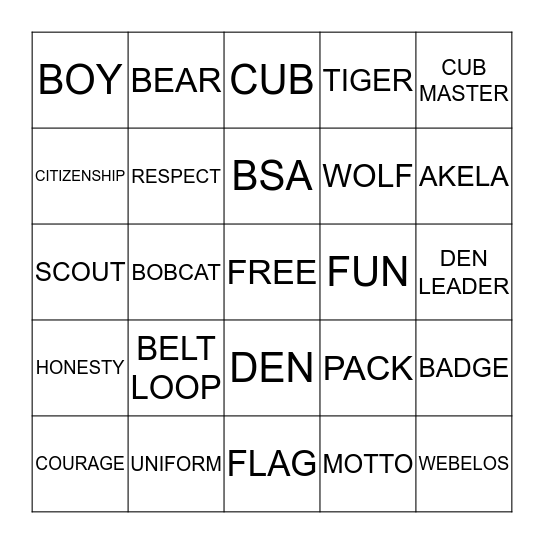 PACK 98 Bingo Card