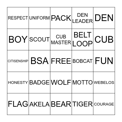 PACK 98 Bingo Card