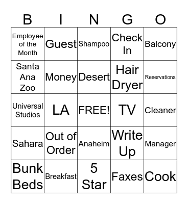 Desert Palms Hotel Bingo Card