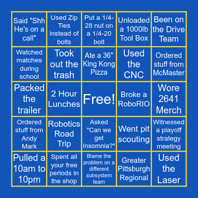 Team 2641 - PCCR BINGO Card