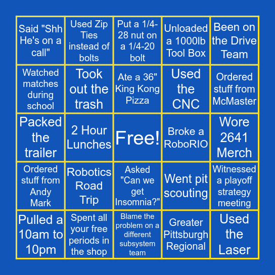 Team 2641 - PCCR BINGO Card