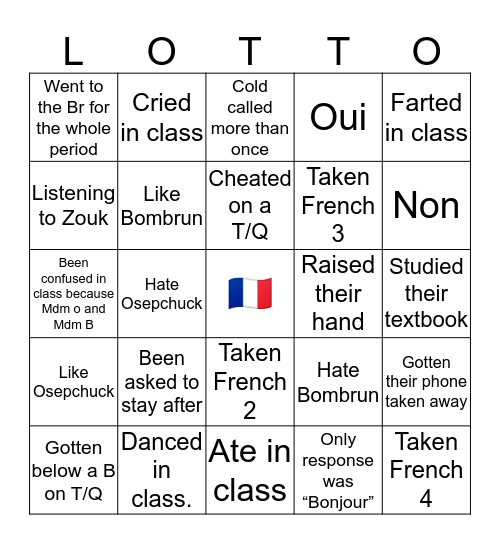 ARHS French Class Bingo Card