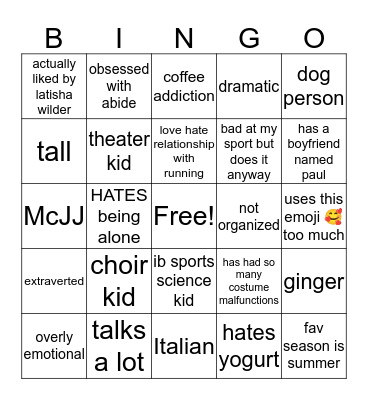 Mira Bingo Card