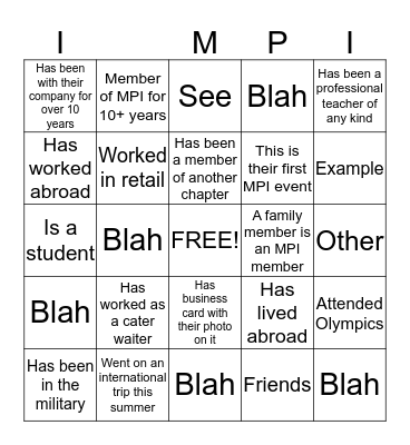 MPI After 5 Bingo Card