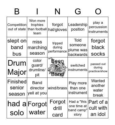 Marching Band Bingo Card