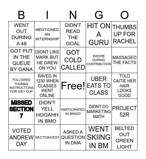 SECTION 7 BINGO Card