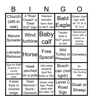 Iowa Gravel Ride Bingo Card