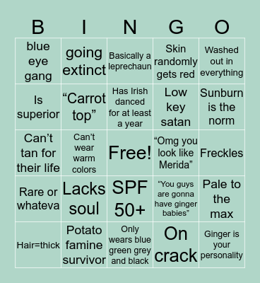 Ginger edition Bingo Card