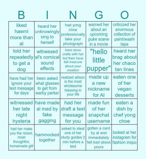 allisionia bingo Card