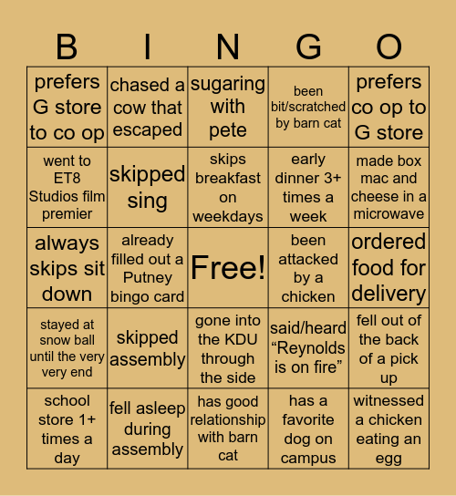 PUTNEY BINGO V2 Bingo Card