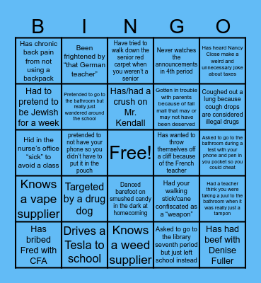 Starr’s Mill Bingo Card