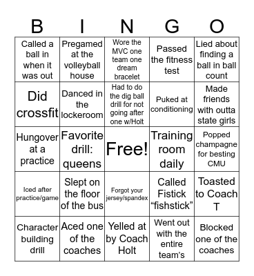 MVC Volleyball Bingo Card