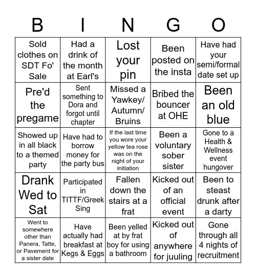 SDT Bingo Card Bingo Card