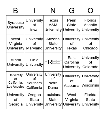 Party School Bingo Card