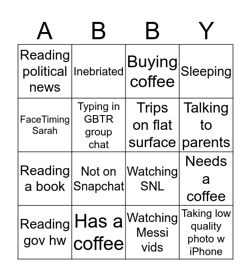 Abby Bingo Card