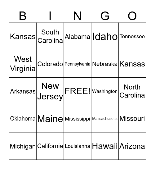 States Bingo Card