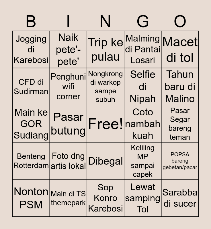 Makassar Bingo Card