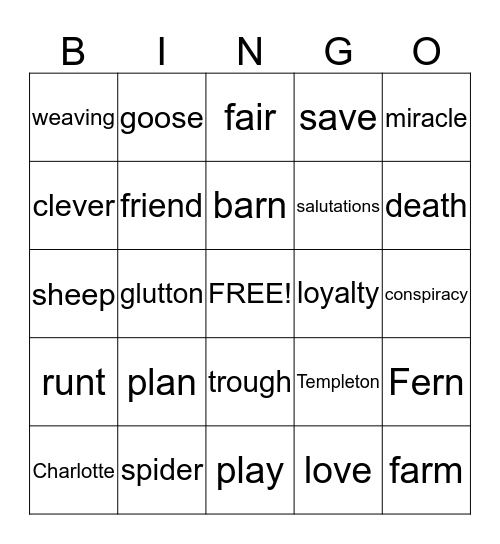 Charlotte's Web Bingo Card