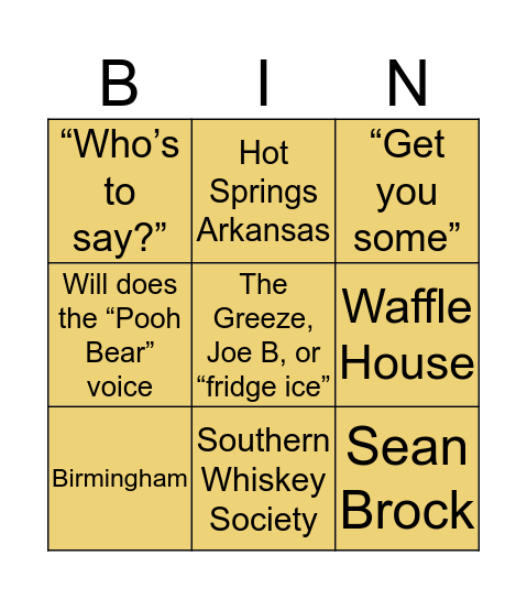 Potluck BINGO Card