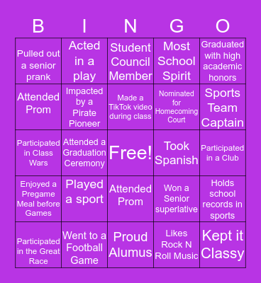 Porter Ridge Bingo Card