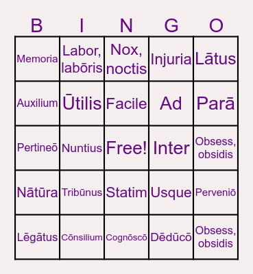 LATIN Week 2.12 Bingo Card