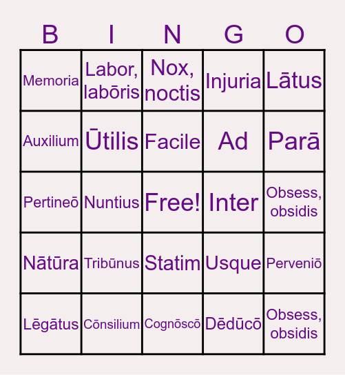 LATIN Week 2.12 Bingo Card