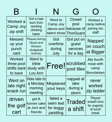 BONCLARKEN REC STAFF Bingo Card