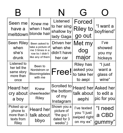RILEY Bingo Card