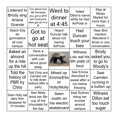 Heart Crushing Honey Badger Bingo Card