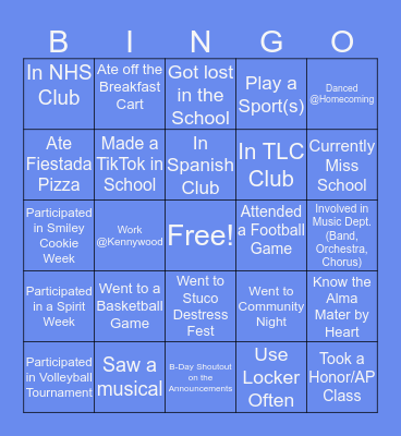 West Mifflin High School Bingo Card